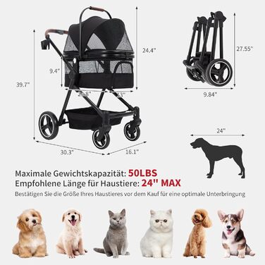 Візок для собак Zstar Hundewagen - чорний, для 2 маленьких тварин (до 15 кг), знімні сумки