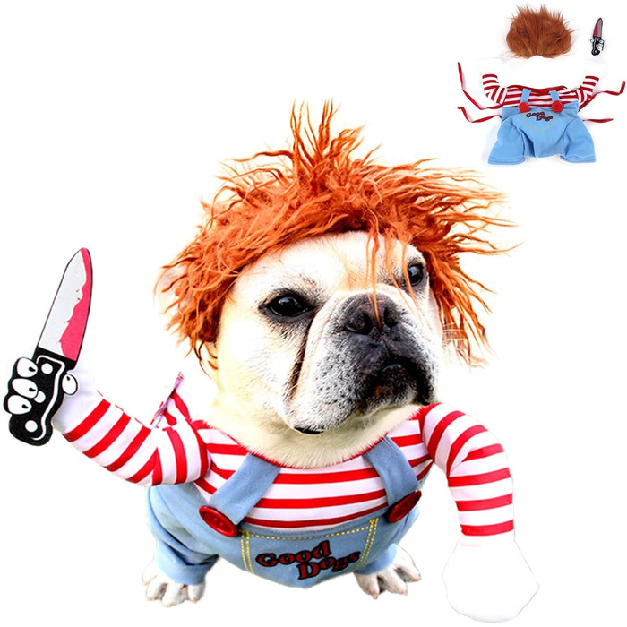 Костюм на Хелловін для собак - Чакі, костюм для собак, лялька-вбивця, веселий одяг для собак, регульований, косплей, костюм для маленьких, середніх собак, великий, синій