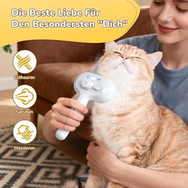 Щітка для котів з парою, для вичісування підшерстка, акумуляторна, з функцією розпилення, для котів та собак з довгою та короткою шерстю, самоочисна, масажна, біла