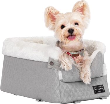 PETSFIT Автокрісло для собак у середню консоль авто, сіре та біле, до 4 кг