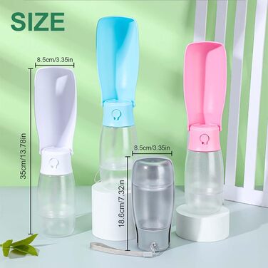 Складана пляшка для води для собак та інших тварин 340 мл з контейнером для корму, 2-в-1, білий/опільний сад