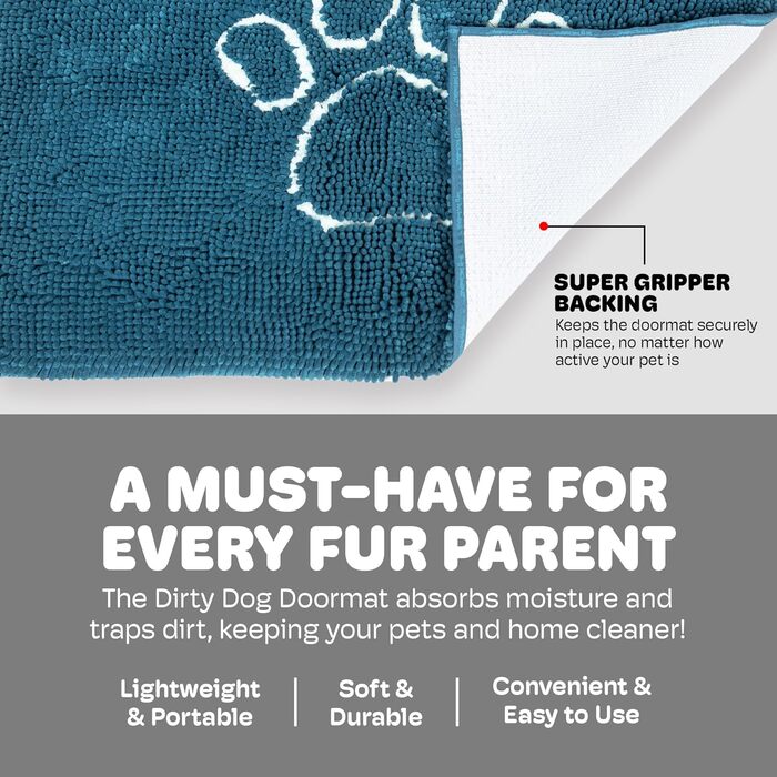 Килимок для собак Dog Gone Smart Dirty Dog: швидковисихаючий, з антиковзким покриттям, 40x58 см, Pacific Blue