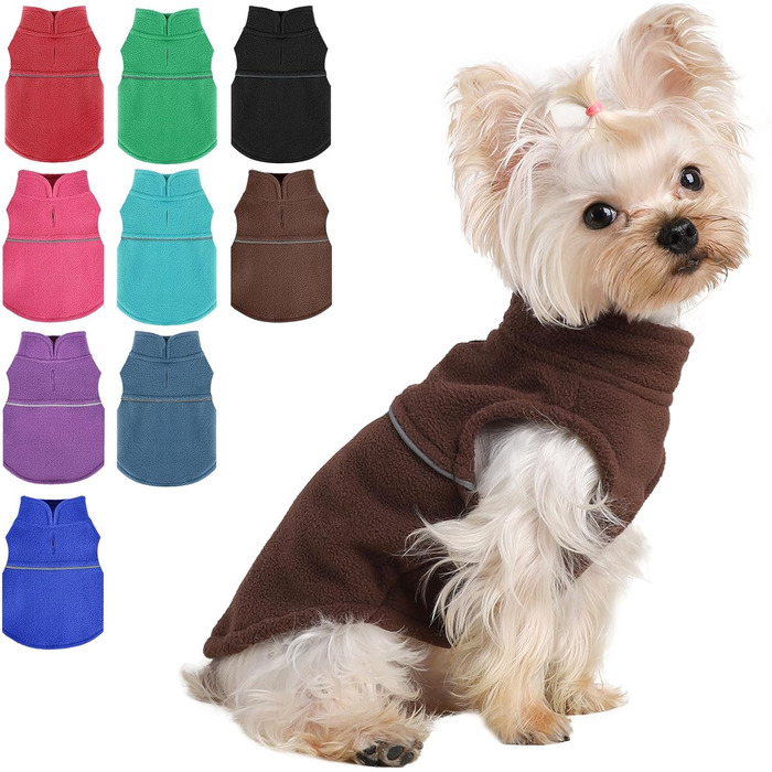 Тепла флісова жилетка для собак, пудель, дівчатка чи хлопчики, теплий пуловер, фліс, жилетка для цуценят, м'яка, еластична, тепла жилетка, одяг для домашніх тварин (Колір: Коричневий, Розмір: XXS) XX-Small Коричневий