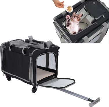 Транспортна переноска для котів та собак на колесах, складна, м'яка, з телескопічною ручкою. Ідеальна для подорожей, кемпінгу та активного відпочинку.