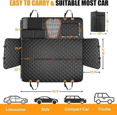 Захисний чохол на сидіння для собак з жорсткою основою, авточохол на заднє сидіння для собак з тримачем для планшета та складним мисником для їжі, водовідштовхуючий, підходить для автокрісла для дітей