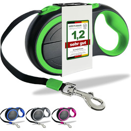 Рулетка для собак DOMOPRIMA, 3 розміри (S, M, L), 4 кольори (сірий, блакитний, зелений, рожевий) - Міцна та безпечна рулетка з відбиваючим ремінцем. Зелена, L