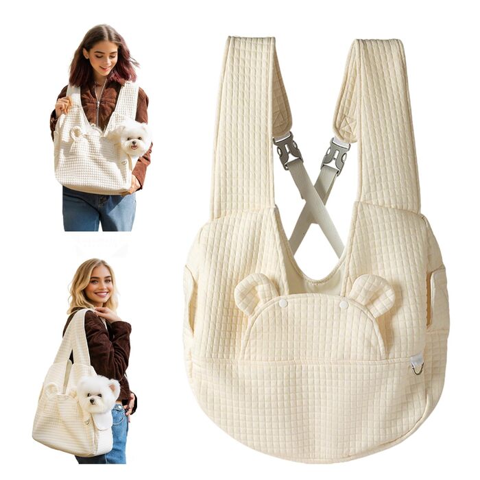 PETCUTE Сумка-переноска для собак та котів, зручна та безпечна, з регульованим ременем та знімним дном, бежева