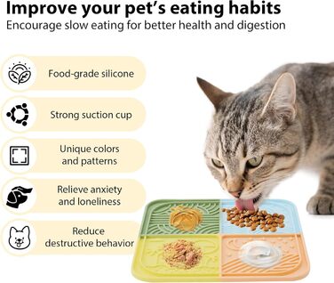 Силіконовий килимок для лизання собак та котів з присосками, багатокольоровий, для повільного годування, зменшує тривогу під час купання та тренувань