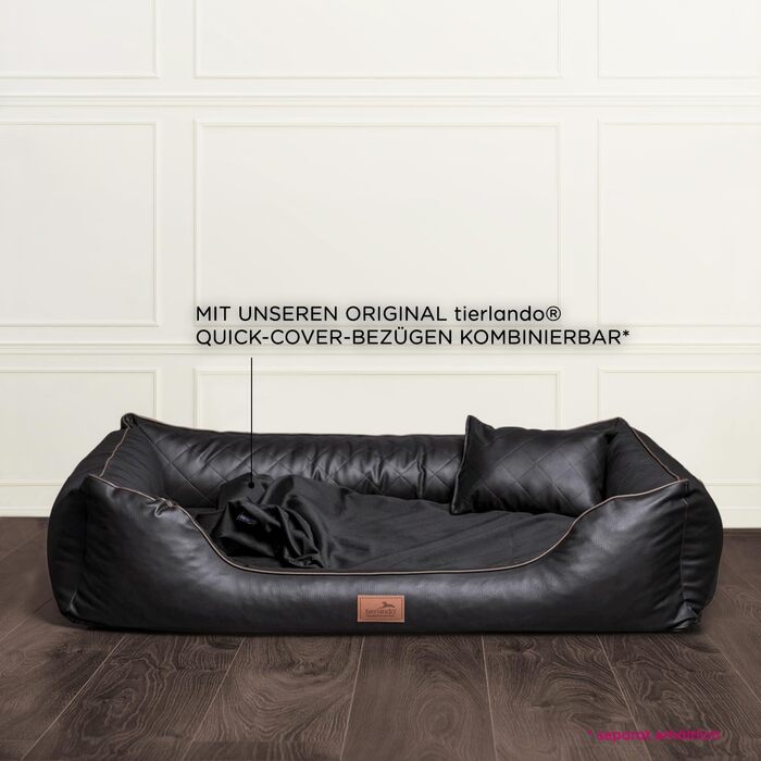 Ортопедичне ліжко для собак Tierlando® Louis з степленого штучного шкіровинилу в клітинку з матрацом з Memory Foam, розмір 100x75 см, колір: чорний