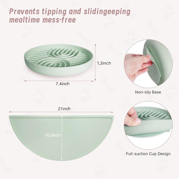 Набір мисок для собак Slow Feeder та килимок для годування, силікон. Ідеально для собак малих та середніх порід, з присосками, нековзний, легко миється, підняті краї, шавлія.