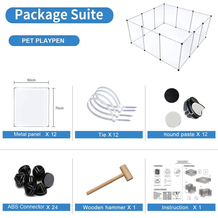 Вольєр для дрібних тварин Brian & Dany, простір для ігор для кроликів, морських свинок, цуценят - 12 панелей, 203 x 101 x 71 см (з воротами)