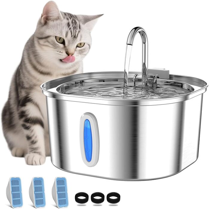 Автоматичний фонтанчик для котів та собак PEKTACO з нержавіючої сталі, 3.2L, з вікном рівня води, тихий, з фільтрами