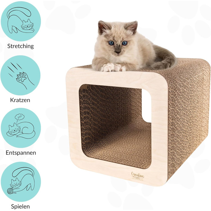 Кігтеточка для котів з картону | Міцна, велика, 2в1 з будиночком | 37 x 30 x 30 см