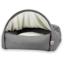 Sleepy Fox® Преміум ліжко-печера для собак та котів - нагороджений, запатентований дизайн (Сірий, стеганий, розмір Medium: 85x75x55 см)