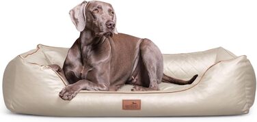 Ортопедичне ліжко для собак Tierlando® Louis з степленого штучного шкіровинилу в клітинку та матрацом з Memory Foam, розмір 100x75 см, колір: (05 Creme, L 120 x B 85 x H 25 см)