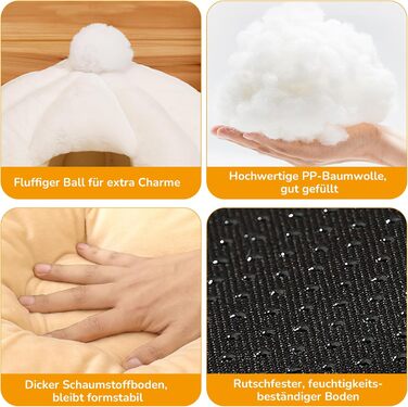 Кішка/Песик Іглу Будинок-Гніздо ALLSOPETS з Знімним Матрацом, Теплий та М'який Дім для Собак та Кішок (Сніжно-Білий, L)