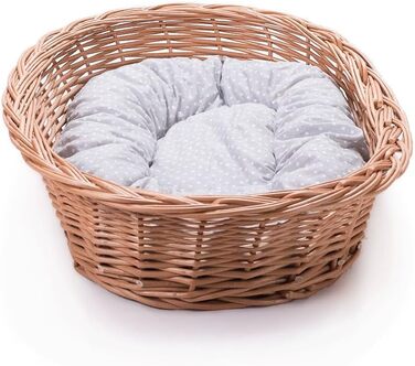 Вільхове ліжко для собак та котів - зручне та стильне, 58x42x15 см, сіре в горошок