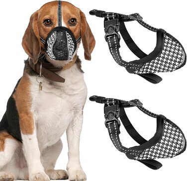 Нашийник-маска для собак, м'який, дихаючий, сітчастий матеріал, регульований, для малих, середніх та великих собак, запобігає гавкоту, їжі та кусанню, 2 шт. Чорний/Білий S