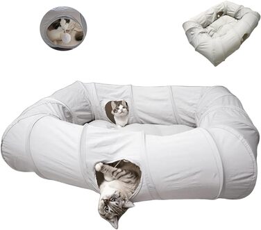 Туннель для котів Ernan: складаний ігровий тунель для кошенят, цуценят та кроликів (білий/сірий)