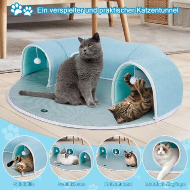 Туннель для котів Ownpets з ліжком, килимком-охолоджувачем та іграшкою, діаметр 25 см