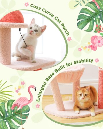 PURRPURCAT Rosa багаторівневе дерево для котів з когтеточкою, іграшковим м'ячем, гамаком та стовпчиком для маленьких і середніх котів