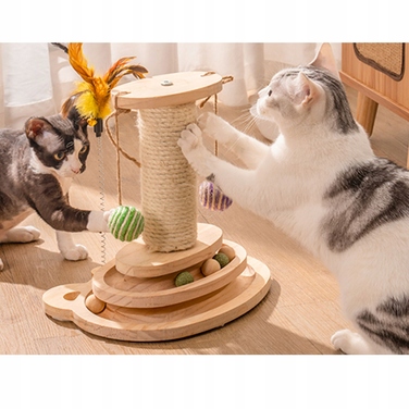 Інтерактивна дерев'яна іграшка-драбалка для котів з м'ячиком