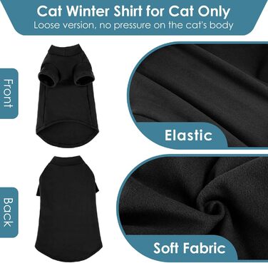 Пуловер з коміром-стійкою для котів AOFITEE, м'який пуловер для котів Sphynx без шерсті, теплий котячий пуловер з рукавами, флісовий зимовий піжамний костюм, для кошенят, S (середній, чорний)