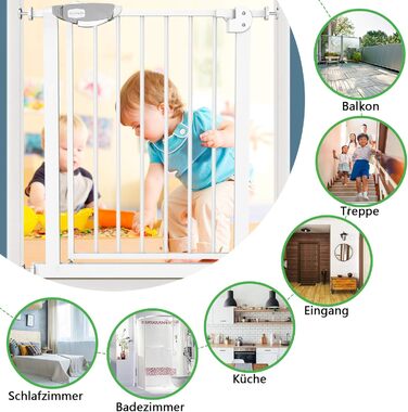 Захист для сходів та дверей: сітка-бар'єр без свердління, 105-115 см. Ідеально для собак та дітей. Біла сітка-бар'єр з подвійним замком, автозакриттям, відкриванням однією рукою та фіксацією 90°.