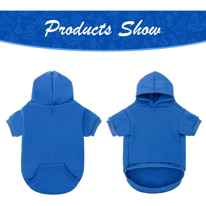 Теплий худі для собак з капюшоном, блакитний. З отвором для повідка та кишенею. Зимовий одяг для собак XS-XXL.