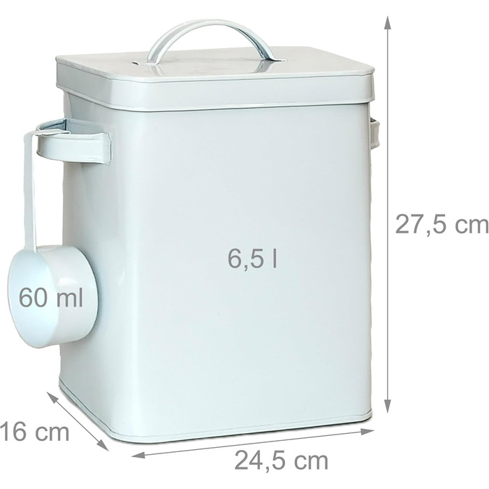 Металева коробка Relaxdays 6,5 л з дозатором для кормів та продуктів, герметична, біла