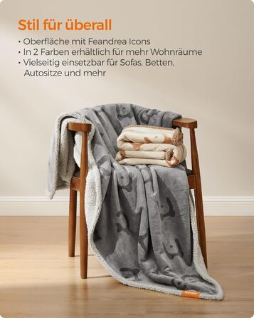 Водонепроникна ковдра для собак Feandrea Sherpa Fleece XXXL, 229x203 см, для великих собак і людей, для котів, двосторонній чохол на диван, сіра, машинне прання