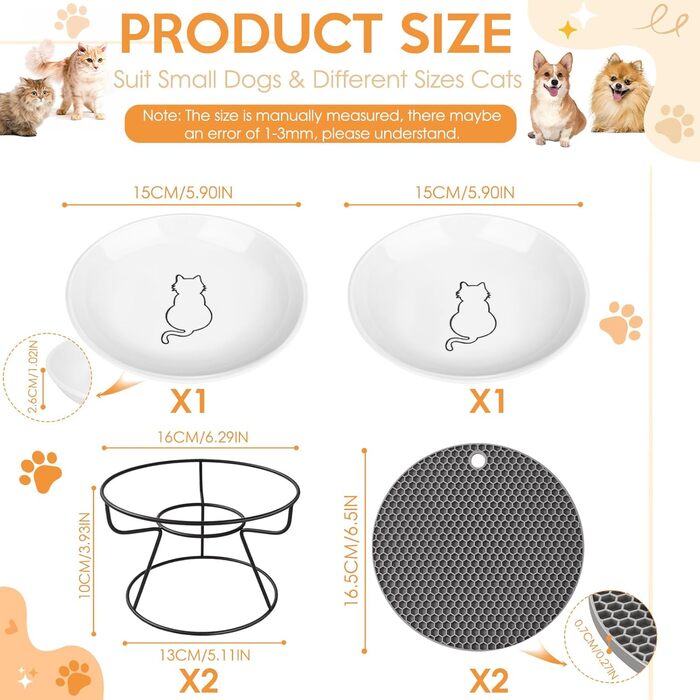 Набір мисок для котів FoiiLiio 2 шт. з кераміки з металевим підставкою 10 см. Миски для корму та води для котів, чорний колір