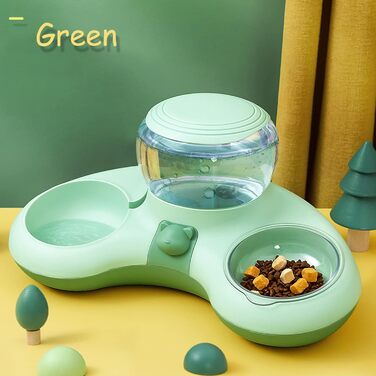 Миска для котів з диспенсером води, миски для котів, піднята годівниця для котів, станція для годування котів, диспенсер для води для котів великої ємності, неслизька миска для котів (зелена)