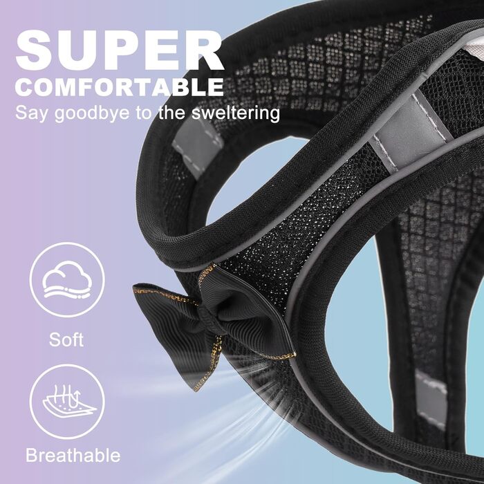 Шлейка та поводок для котів, набір для прогулянок на вулиці, антивислизаюча, регульована, з м'якої дихаючої сітки, легка шлейка для маленьких собак, цуценят, кроликів, чорного кольору