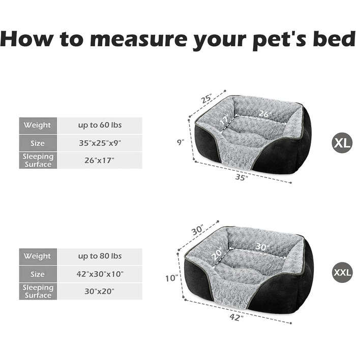 Ортопедичне ліжко для собак INVENHO, прямокутне, м'яке, з неслизьким дном, XL (35'x 25'x 9'), XXL (42'x 30'x 10'), чорний