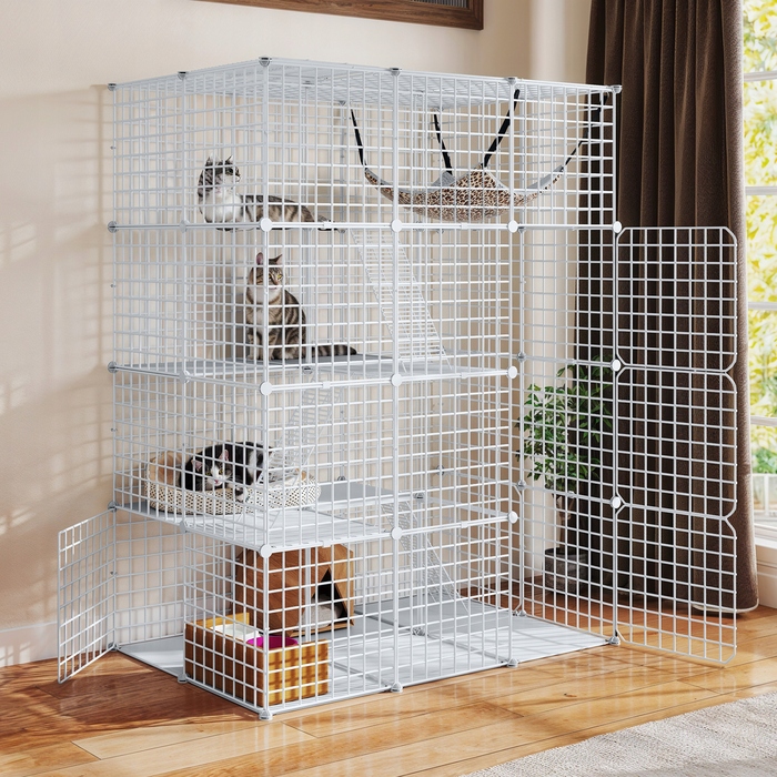 Клітка для котів домашня, металевий вольєр на 4 рівні з 3 сходами, 107x72x142см