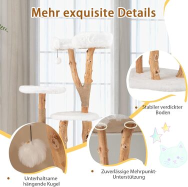 Дерев'яна кігтеточка SOARS для котів з 3-ма стовбурами, ліжком та іграшками, багатоповерхова, 59 x 49 x 110 см, Стиль C