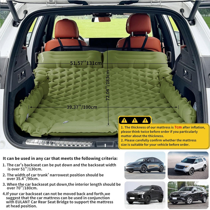 Підставка для авто-ліжка EULANT: розширює заднє сидіння для комфорту та собак, підходить для більшості авто, SUV, MPV (зелена)