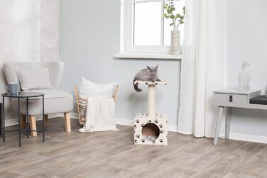 Дряпка для котів TRIXIE Zamora 60 см, бежева з відбитками лап – маленький котячий будиночок для молодих кошенят, з зручною лежанкою, комфортний та стійкий