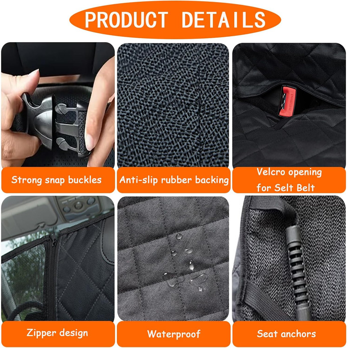 Захист для автосидіння для собак 4-в-1, чорний. Водонепроникний, стійкий до подряпин, антиковзаючий. Підходить для всіх авто, SUV.