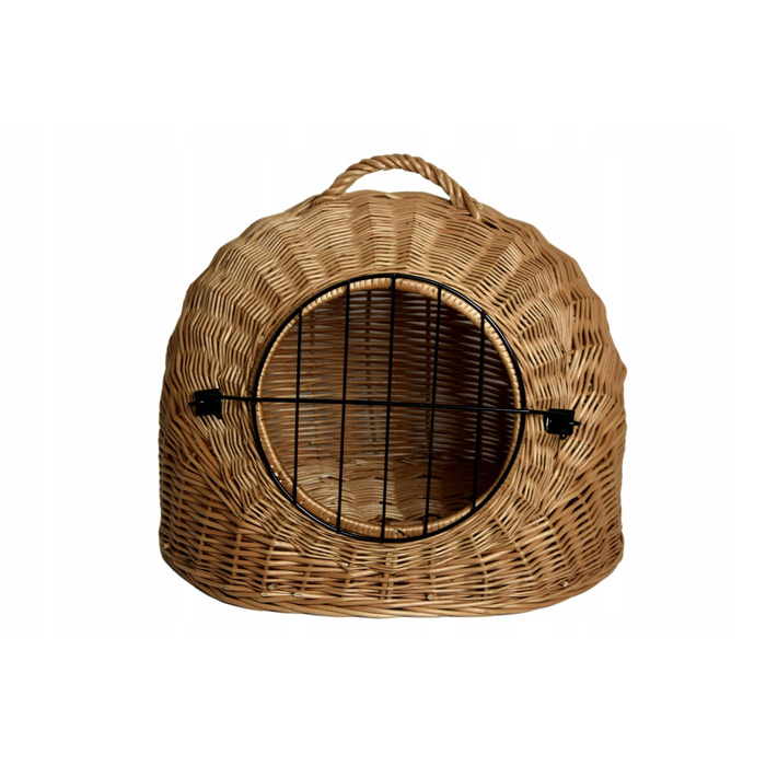 Великий плетений кошик-переноска BUDA для котів: лежанка з подушкою, колір екру