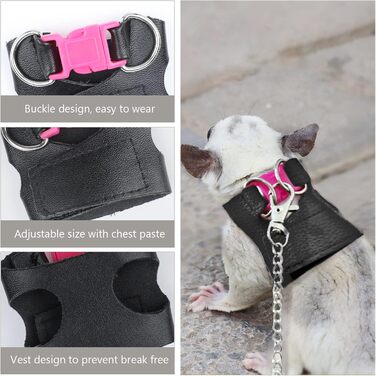 La La Pet® Регульована шлея з повідцем для гризунів, металевий ланцюжок, для хом'яків та дрібних тварин, чорна, розмір M, для прогулянок на вулиці
