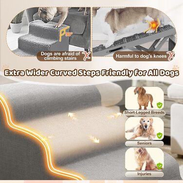 Сходинка для собак Gimars з високощільним пінополіуретаном, 3 сходинки, 40 см, знімний чохол, неслизьке дно, портативна рамка для маленьких собак до дивану, ліжка, авто