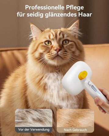 Щітка для котів ROJECO з парою, багатофункціональна, 3-в-1 проти підшерстка та ковтунів, 3 режими розпилення, самоочищення, для довгошерстих та короткошерстих котів та собак, білий колір