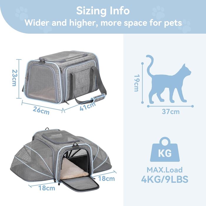 Складна переноска для котів і собак Petsfit, розширювана авіа-сумка з плечовим ременем, синя, розмір S