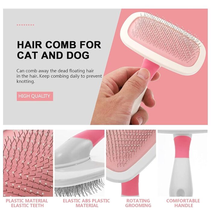 Масажна щітка для тварин ULTECHNOVO 3 шт. для котів та собак з довгим хутром, рожева. Ефективне видалення шерсті та розплутування