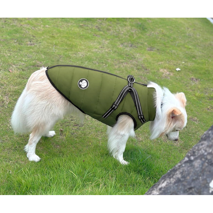 Водонепроникний теплий зимовий одяг для собак з коміром, для маленьких, середніх та великих собак, для Лабрадора, Чихуахуа, Французького бульдога, XL (6.5-9кг), зелений