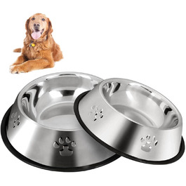 Набір з 2 мисок для собак з нержавіючої сталі, великі, антиковзні, 30 см та 26 см