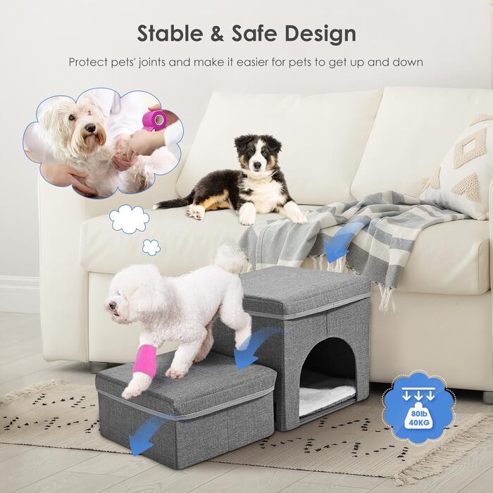 Сходинки для собак маленьких порід, складані. Сходи для котів з ящиками для зберігання. Сходи для домашніх тварин на диван та ліжко (2 сходинки)