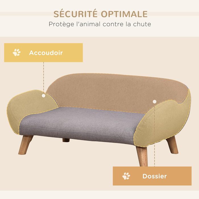 PawHut Софа для собак, лежанка для тварин, скандинавський стиль, сіра, 72 x 44 x 31 см